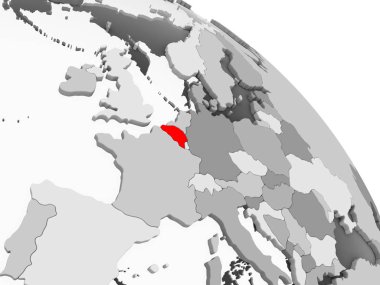 Kırmızı şeffaf okyanuslar ile gri siyasi dünya üzerinde 3D render, Belçika. 3D çizim.