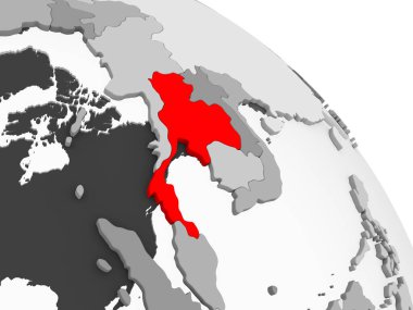 Kırmızı şeffaf okyanuslar ile gri siyasi dünya üzerinde 3D render Tayland. 3D çizim.