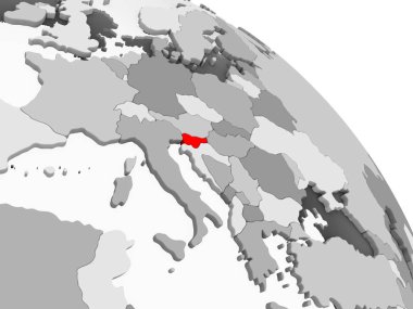Kırmızı şeffaf okyanuslar ile gri siyasi dünya üzerinde 3D render Slovenya. 3D çizim.