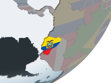 Ekvador katıştırılmış bayrak ile siyasi dünya üzerinde. 3D çizim.