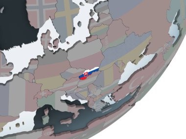 Slovakya katıştırılmış bayrak ile siyasi dünya üzerinde. 3D çizim.