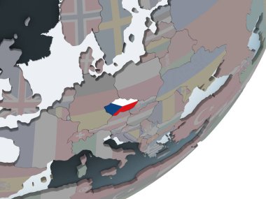 Çek Cumhuriyeti katıştırılmış bayrak ile siyasi dünya üzerinde. 3D çizim.