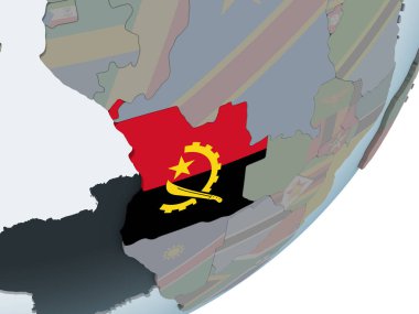 Angola katıştırılmış bayrak ile siyasi dünya üzerinde. 3D çizim.