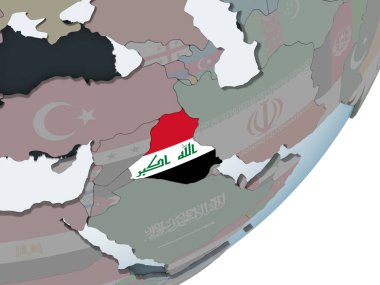 Irak katıştırılmış bayrak ile siyasi dünya üzerinde. 3D çizim.