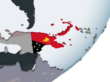 Papua Yeni Gine katıştırılmış bayrak ile siyasi dünya üzerinde. 3D çizim.