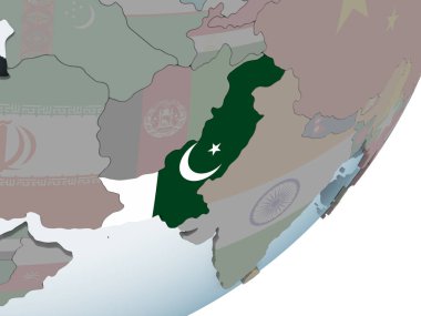 Pakistan katıştırılmış bayrak ile siyasi dünya üzerinde. 3D çizim.