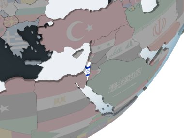 İsrail katıştırılmış bayrak ile siyasi dünya üzerinde. 3D çizim.