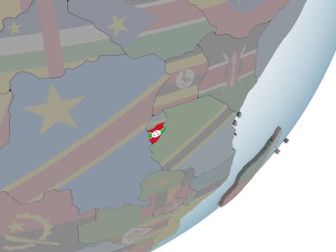 Burundi katıştırılmış bayrak ile siyasi dünya üzerinde. 3D çizim.