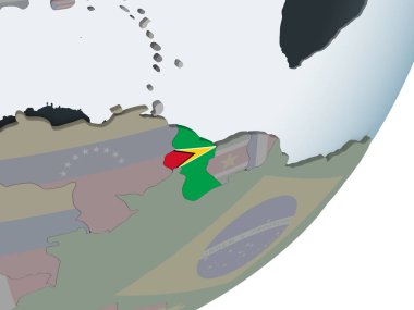 Guyana katıştırılmış bayrak ile siyasi dünya üzerinde. 3D çizim.