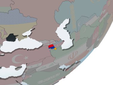 Ermenistan katıştırılmış bayrak ile siyasi dünya üzerinde. 3D çizim.