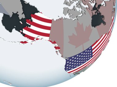 ABD katıştırılmış bayrak ile siyasi dünya üzerinde. 3D çizim.