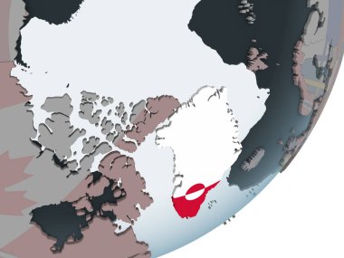Grönland katıştırılmış bayrak ile siyasi dünya üzerinde. 3D çizim.