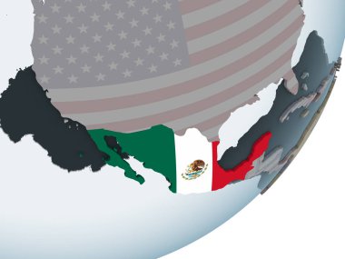 Meksika katıştırılmış bayrak ile siyasi dünya üzerinde. 3D çizim.