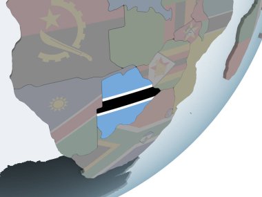 Botsvana katıştırılmış bayrak ile siyasi dünya üzerinde. 3D çizim.