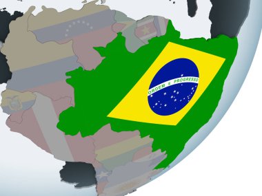 Brezilya katıştırılmış bayrak ile siyasi dünya üzerinde. 3D çizim.
