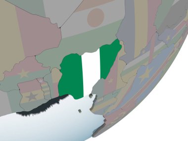 Nijerya katıştırılmış bayrak ile siyasi dünya üzerinde. 3D çizim.