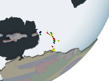 Karayipler katıştırılmış bayrak ile siyasi dünya üzerinde. 3D çizim.