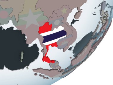 Tayland katıştırılmış bayrak ile siyasi dünya üzerinde. 3D çizim.