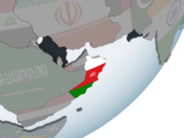 Umman katıştırılmış bayrak ile siyasi dünya üzerinde. 3D çizim.