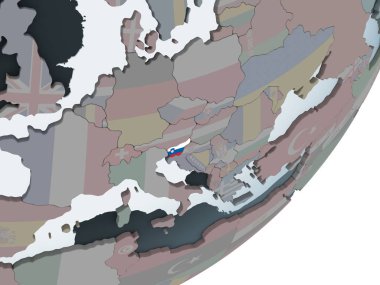 Slovenya katıştırılmış bayrak ile siyasi dünya üzerinde. 3D çizim.