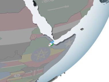 Cibuti katıştırılmış bayrak ile siyasi dünya üzerinde. 3D çizim.