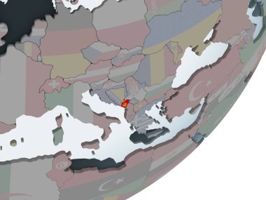 Karadağ katıştırılmış bayrak ile siyasi dünya üzerinde. 3D çizim.