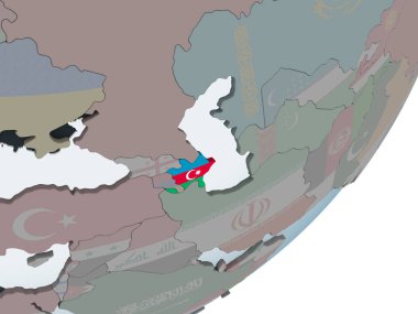 Azerbaycan katıştırılmış bayrak ile siyasi dünya üzerinde. 3D çizim.