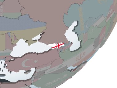 Georgia katıştırılmış bayrak ile siyasi dünya üzerinde. 3D çizim.