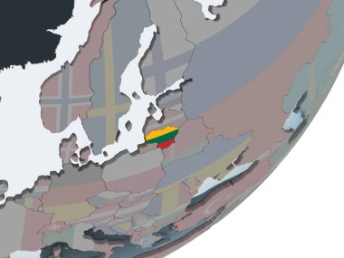 Litvanya katıştırılmış bayrak ile siyasi dünya üzerinde. 3D çizim.