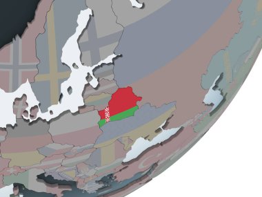 Beyaz Rusya katıştırılmış bayrak ile siyasi dünya üzerinde. 3D çizim.