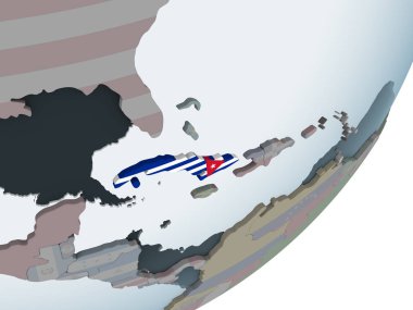 Küba katıştırılmış bayrak ile siyasi dünya üzerinde. 3D çizim.