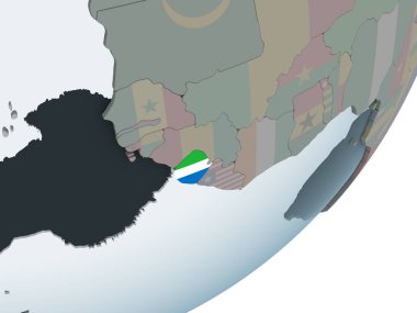 Sierra Leone katıştırılmış bayrak ile siyasi dünya üzerinde. 3D çizim.