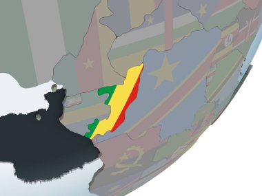 Kongo katıştırılmış bayrak ile siyasi dünya üzerinde. 3D çizim.