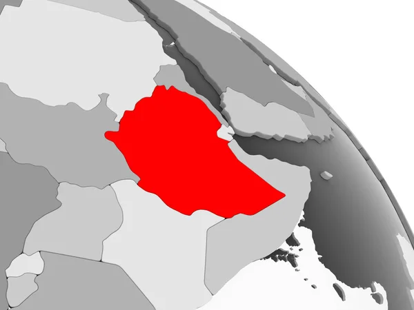 Візуалізації Ефіопії Червоний Колір Сірий Політичних Глобусом Допомогою Прозорих Океанів — стокове фото