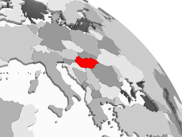 Рендеринг Венгрии Красном Сером Политическом Глобусе Прозрачными Океанами Иллюстрация — стоковое фото
