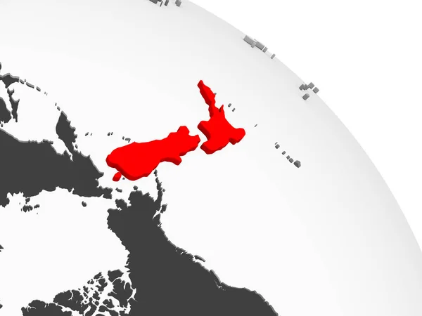 Render New Zealand Red Grey Political Globe Transparent Oceans Illustration — Stock Photo, Image