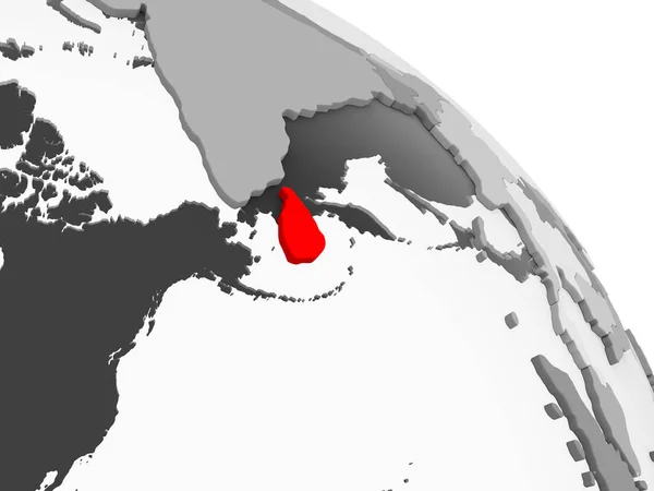 用红色渲染斯里兰卡 在灰色的政治世界上呈现透明的海洋 — 图库照片