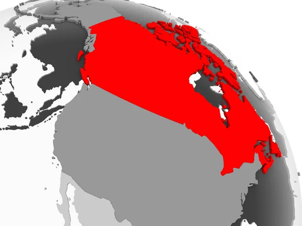 Render Canada Red Grey Political Globe Transparent Oceans Illustration — Stock Photo, Image