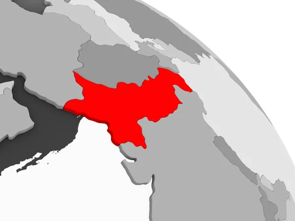 Kırmızı Şeffaf Okyanuslar Ile Gri Siyasi Dünya Üzerinde Render Pakistan — Stok fotoğraf