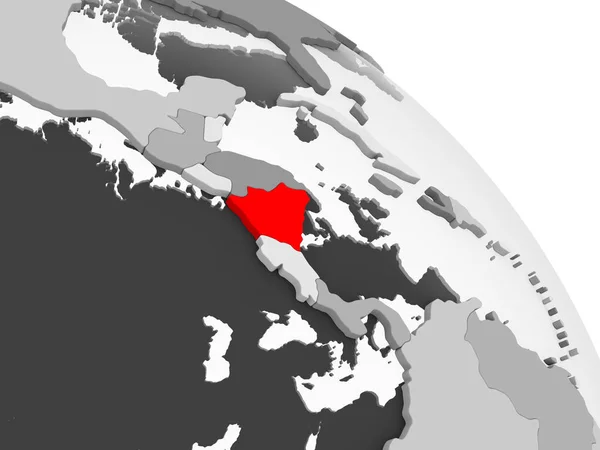 尼加拉瓜以红色呈现在灰色的政治地球上 透明的海洋 — 图库照片