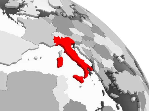 Činí Itálie Červené Barvě Šedém Politické Globe Transparentní Oceány Obrázek — Stock fotografie