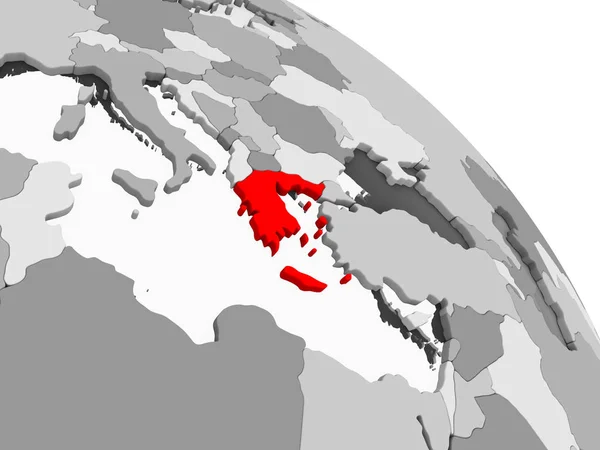 Render Greece Red Grey Political Globe Transparent Oceans Illustration — Stock Photo, Image