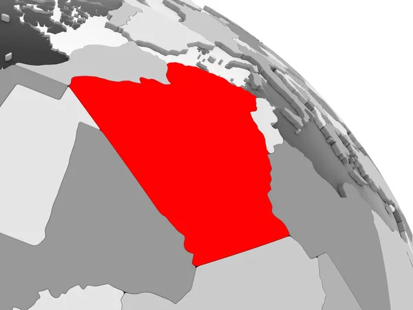 Візуалізації Алжиру Червоний Колір Сірий Політичних Глобусом Допомогою Прозорих Океанів — стокове фото