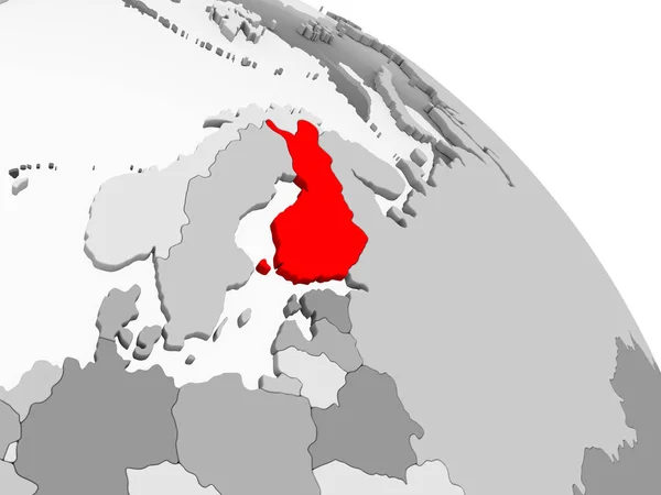 Renderização Finlândia Vermelho Globo Político Cinzento Com Oceanos Transparentes Ilustração — Fotografia de Stock