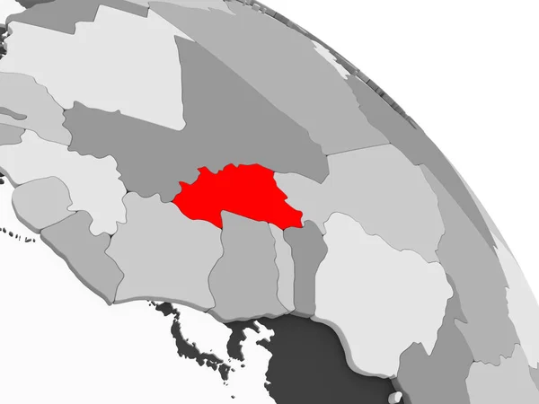 Kırmızı Şeffaf Okyanuslar Ile Gri Siyasi Dünya Üzerinde Render Burkina — Stok fotoğraf