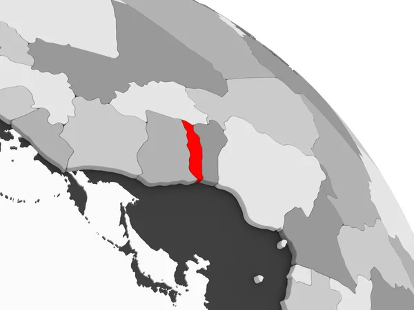 Render Togo Kolorze Czerwonym Szary Globus Polityczny Przezroczystym Oceanów Ilustracja — Zdjęcie stockowe