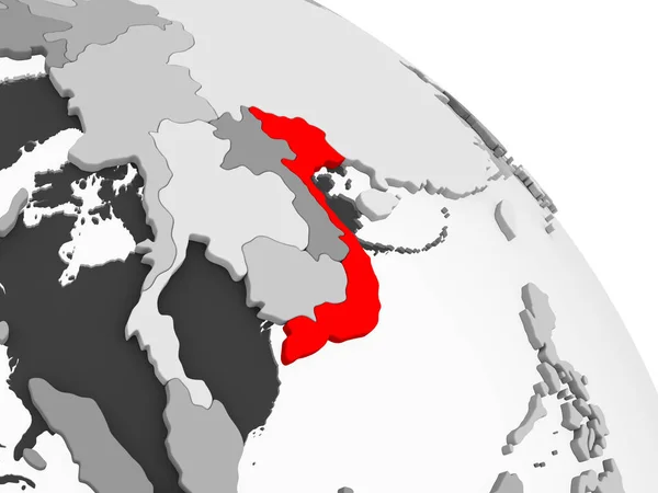 Rendering Del Vietnam Rosso Globo Politico Grigio Con Oceani Trasparenti — Foto Stock