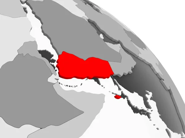 Рендеринг Йемена Красном Сером Политическом Глобусе Прозрачными Океанами Иллюстрация — стоковое фото