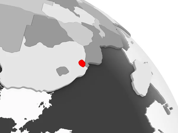 Svaziland Render Kırmızı Şeffaf Okyanuslar Ile Gri Siyasi Dünya Üzerinde — Stok fotoğraf