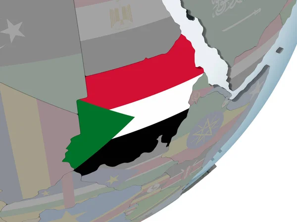 Sudan Auf Politischem Globus Mit Eingebetteter Flagge Illustration — Stockfoto